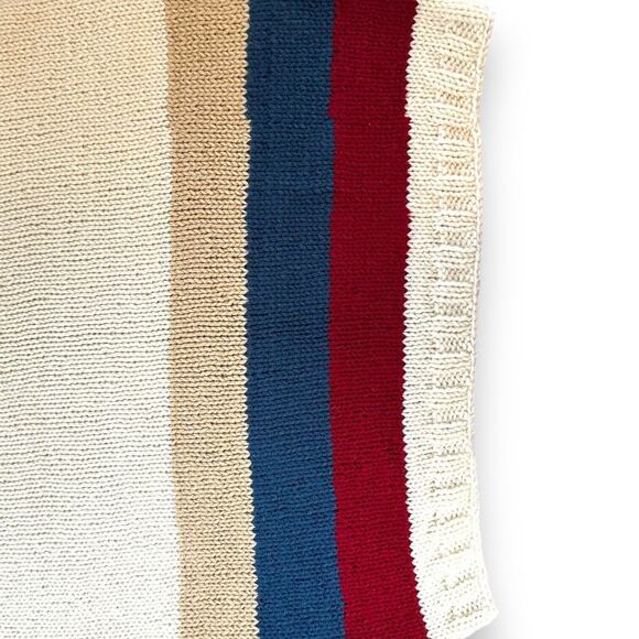 Handknit Pillow Cover Pillowcase Striped 27" x 22" Preppy Minimalist Lodge Ski - Picture 4 of 11